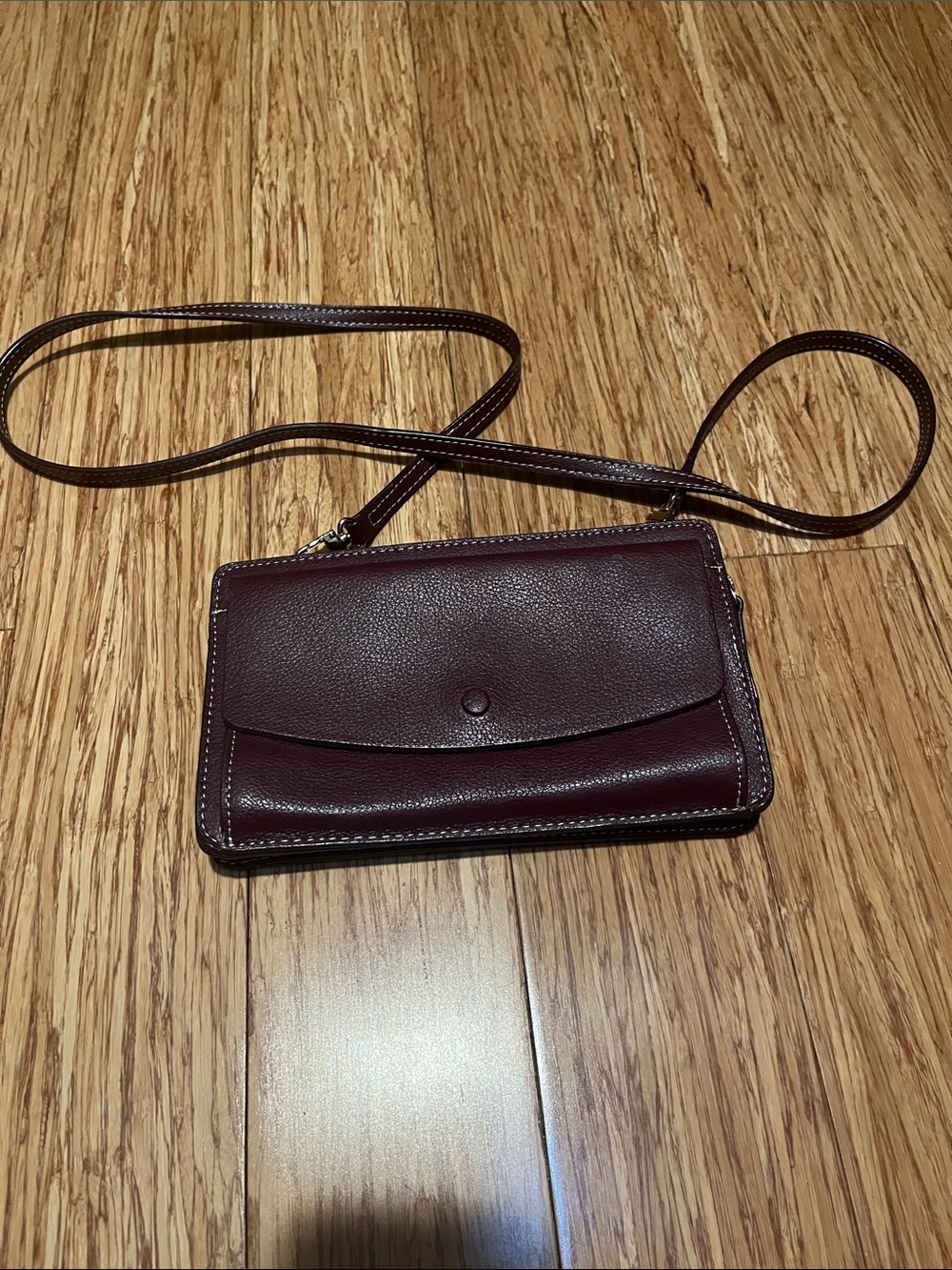 Halogen Burgundy Pebbled Leather Crossbody Purse with built in wallet